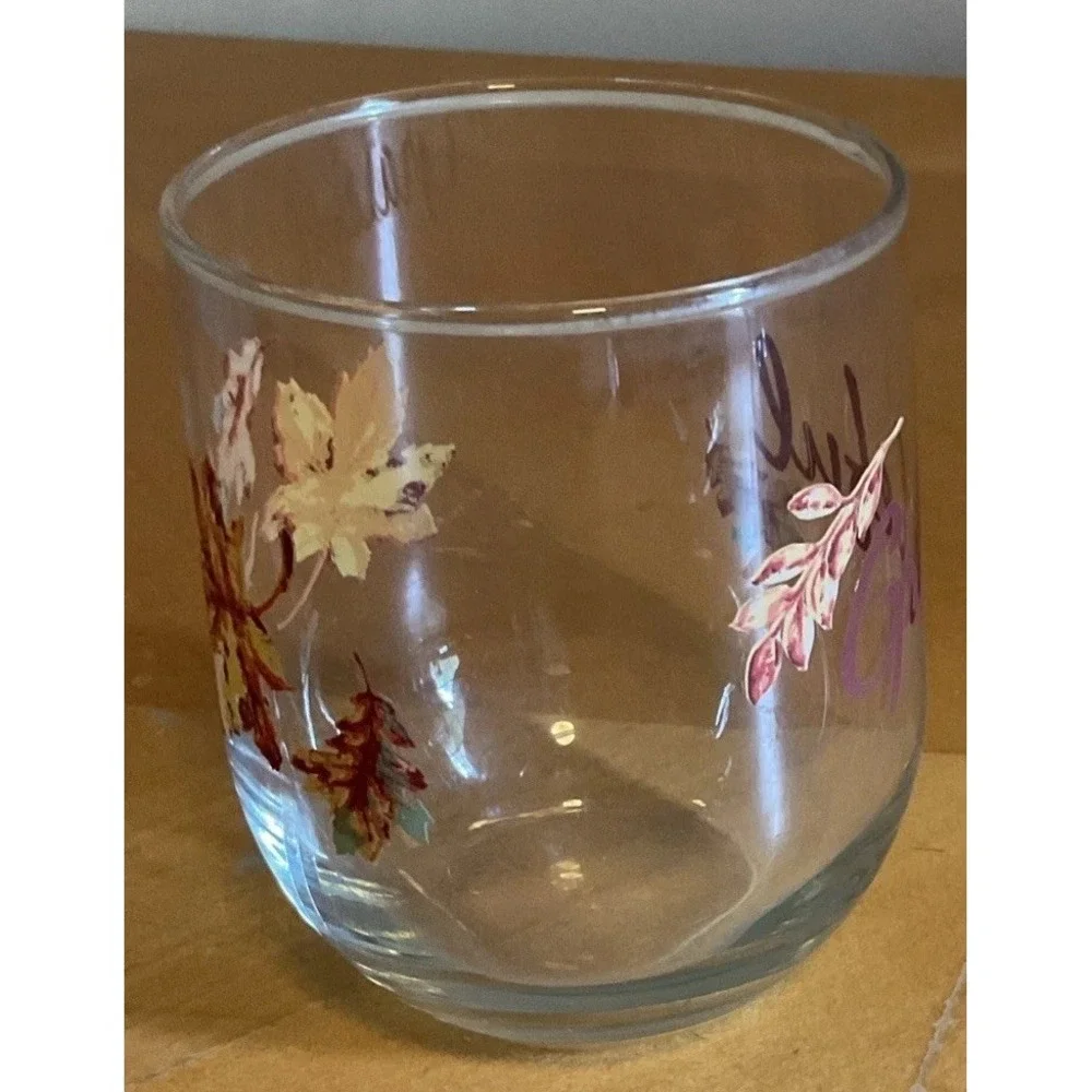 Stemless Wine Glasses Grateful 16.8 Oz‎  Autumn Leaves Beverage , Set Of 4